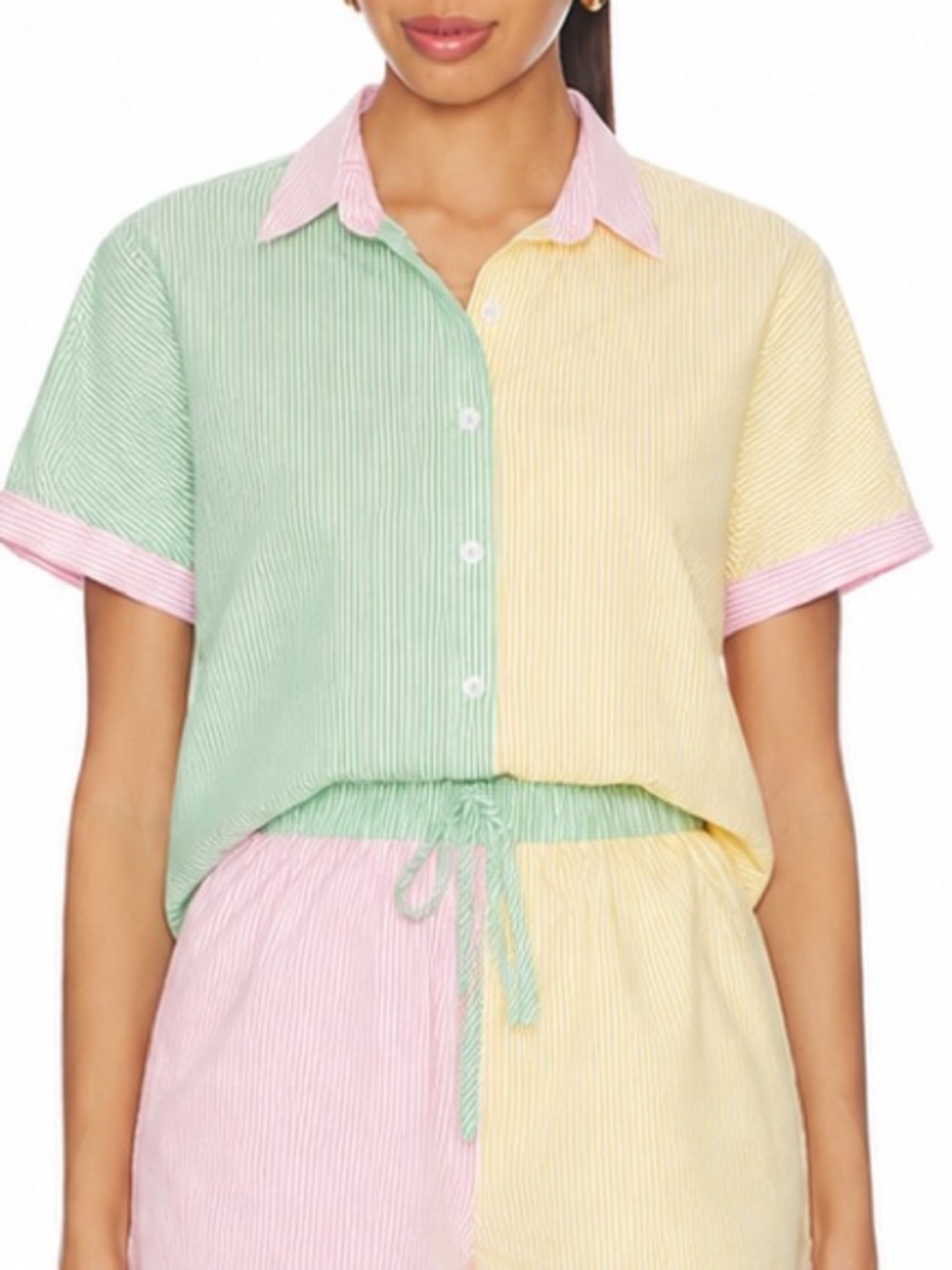 Pastel Colorblock Seersucker Stripe Shirt - Pink, Green Yellow New No tag Large